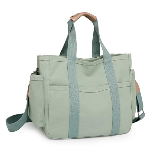 Eagerrich Canvas Crossbody Tote Bag with Multi Pockets for Women Work Large Handbags Shoulder Bag Messenger Bag Travel Purse - color: Green