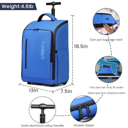 Rolling Backpack Waterproof Commuter Backpack with Wheels for Business, Laptop Compartment for 15.6-Inch Laptop, Wheeled Carry-On Bag for Adults - color: Blue
