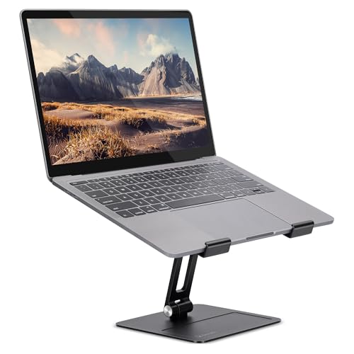 Bonelk Elevate Junior Laptop Stand for Desk, Adjustable Height Aluminum Riser with Dual Tilt, Foldable Ergonomic Holder with Phone Tray, Non-Slip, Fits 10 to 14 Inch Notebooks and Tablets, Black