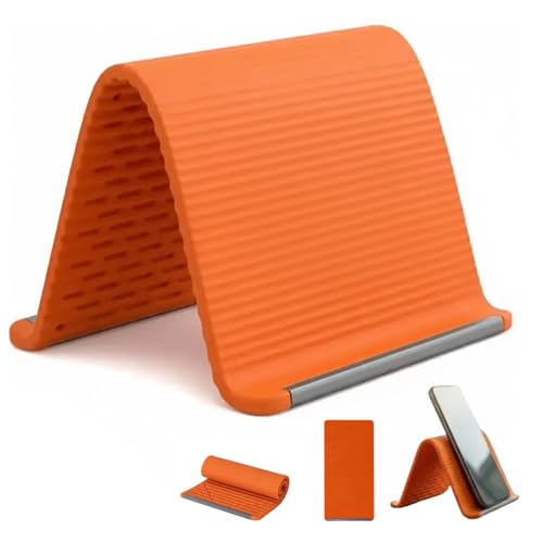 Portable Foldable Silicone Phone Holder, Flexible Silicone Aluminum Phone Stand, Bendable Rollable Design, Multi-Angle Adjustable Stand for Phone Tablet Laptop, Lazy Bracket (Orange) - color: Orange