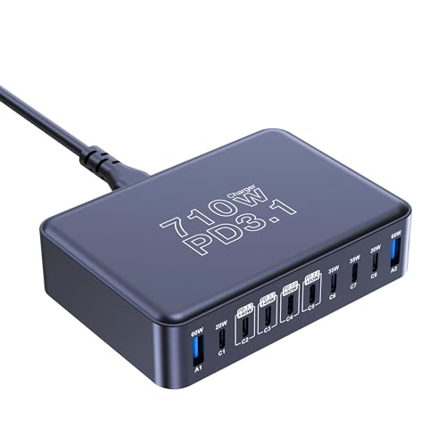 CHIPOFY 710W USB C Charging Station | 10-Port PD3.1 140W GaN Charger Block for MacBook Laptop, iPad, iPhone 17/16, Galaxy S25/S24 and More
