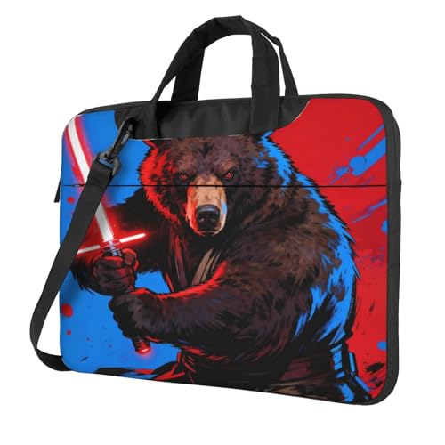 Laptop Shoulder Bag Laptop Carrying Case With Shoulder Straps & Handle Computer Bag For Work Travel - color: Bear and Sword, size: 15.6 inch