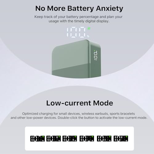 NOBIS Portable Charger, 65W 20000mAh Power Bank Fast Charging PD QC, 2 USB-C(in/Out) & 2 USB-A Battery Pack with Digital Display for Laptop Phone 17 Tablet Earbuds - color: Green