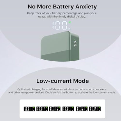 NOBIS Portable Charger, 65W 20000mAh Power Bank Fast Charging PD QC, 2 USB-C(in/Out) & 2 USB-A Battery Pack with Digital Display for Laptop Phone 17 Tablet Earbuds - color: Green