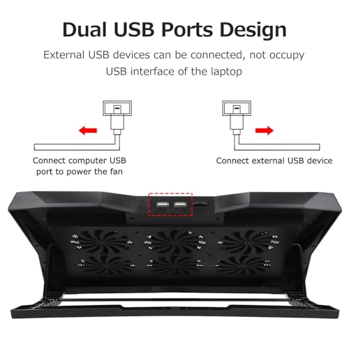 Compatible for Under 17" Laptop Cooling Pad 6 Fans 6 Height Adjustable Stand Built-in Phone Holder