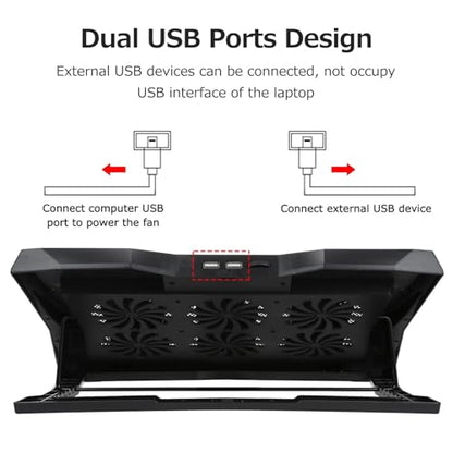 Compatible for Under 17" Laptop Cooling Pad 6 Fans 6 Height Adjustable Stand Built-in Phone Holder