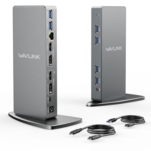 DisplayLink Docking Station Dual Monitor,WAVLINK 14-in-1 USB-C/A Laptop Dock with 2x5K HDMI,2x5K DP,1000Mbps Ethernet,6 USB 3.0,Audio&Mic,for New MacBook Neo M1/M2/Intel,Dell,HP,Surface Pro - color: 2 HDMI+2 DP