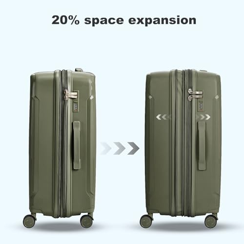 Nazhura Luggage Set, 3-Piece Hardside Suitcase Set, 20-inch Carry On, 24-inch, 28-inch Luggage - color: Oliver Green