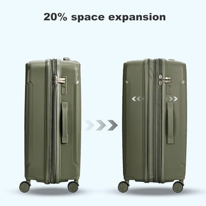 Nazhura Luggage Set, 3-Piece Hardside Suitcase Set, 20-inch Carry On, 24-inch, 28-inch Luggage - color: Oliver Green