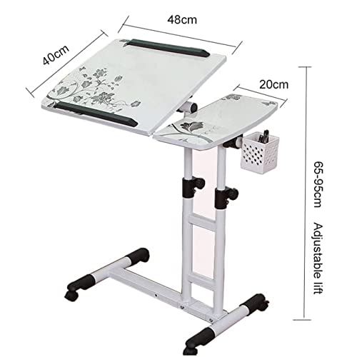 Tilting Overbed Table with Wheels, Height Adjustment Rolling Laptop Table Overbed Desk Hospital Tray Table Side Table for Hospital Home Use Sofa Bed, White(