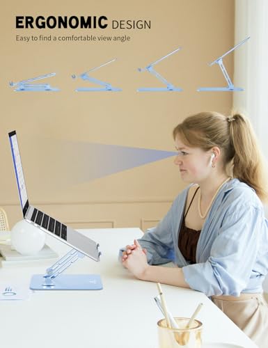 Laptop Stand Adjustable Laptop Holder for Desk, Foldable Laptop Riser Portable Computer Stand Compatible with MacBook, Lenovo, HP and All Laptops up to 16 inches Diamond Blue - color: Diamond Blue