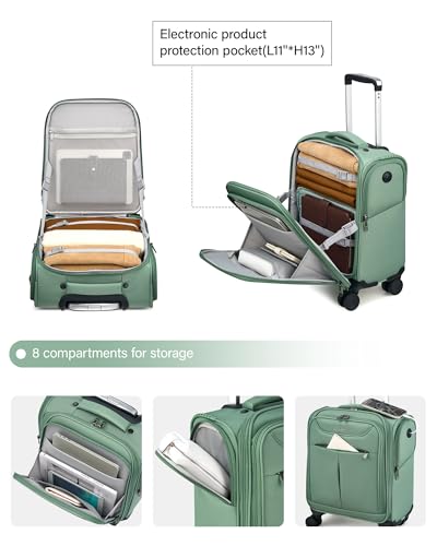 Hanke Underseat Carry On Luggage with Wheels, Lightweight Small Suitcase Airline Approved 16 Inch Softside Personal Item Travel Bag for Women Men, Compact Under Seat Luggage.(Forest Green) - color: Forest Green