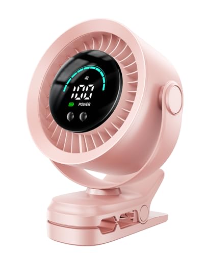 KIMMOO Portable Clip on Fan, 100-Speed Rechargeable USB Fan with LED Display, 360° Rotation & Strong Airflow Desk Fan, Up to 17 Hours Small Battery Fan for Outdoor Travel Camping Treadmill Car (Pink) - color: Pink