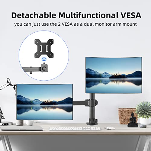 suptek Monitor and Laptop Mount Holds 13-32 inch Computer Screen, Adjustable Monitor Arm Stand with Laptop Tray for 13-27 inch, Hold 22 lbs, with Clamp and Grommet Mounting Base - style: Dual laptop & monitor mount
