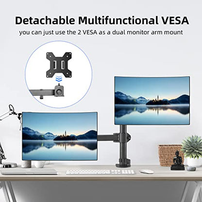 suptek Monitor and Laptop Mount Holds 13-32 inch Computer Screen, Adjustable Monitor Arm Stand with Laptop Tray for 13-27 inch, Hold 22 lbs, with Clamp and Grommet Mounting Base - style: Dual laptop & monitor mount