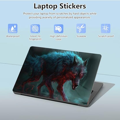 Universal Laptop Skin Sticker with 2 Wrist Pad Skins, Waterproof Scratch Resistant Vinyl Laptop Cover Decal, Cut to Fit for 11–15.6 Inch MacBook HP Dell Lenovo, Lightning Wolf - color: Lightning Wolf