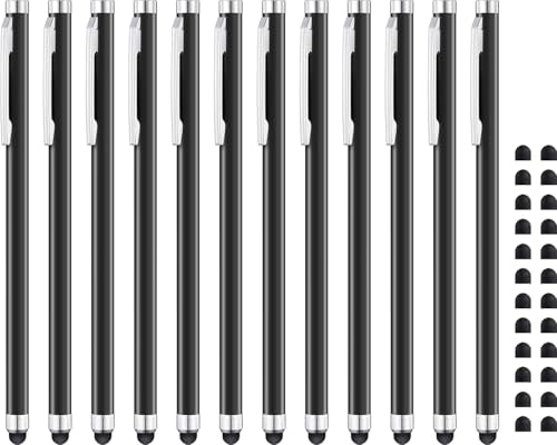 LINFANC Black Stylus Pen for Touchscreen (12 Pack) Stylus Pen for iPad | High Sensitivity & Precision for iPad iPhone Tablets Smartphones and All Universal Touch Screen Devices, with Extra 24 Tips - color: Matte Black 12