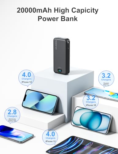 20000mAh Ultra Portable Charger Power Bank with inBuilt Cables&AC Wall Plug | PD20W USB-C Fast Charging Cell Phone Charger Battery Pack,LED Display Travel Battery Bank for All iPhone,Samsung,Android - color: Black-20Ah