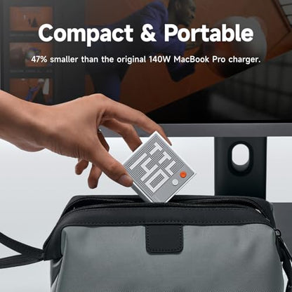 SHARGE 140W 3-Port GaN Laptop Charger, USB C MacBook Charger with Display | Pixel 140 PD 3.1 Fast Charger USB C Power Adapter for MacBook Pro, iPad, iPhone 17/16 and More