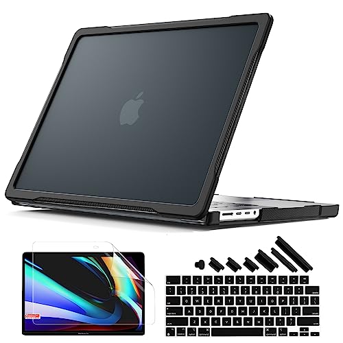Batianda Ultimate Shockproof Case for MacBook Pro 14 Inch 2026-2021, Black | Fits M5/M4/M3/M2/M1 Pro Max Chip Model, Heavy Duty Matte Translucent Rugged Protective Shell with Carbon Fiber Side Texture - color: X-Black