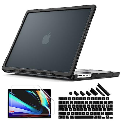 Batianda Ultimate Shockproof Case for MacBook Pro 14 Inch 2026-2021, Black | Fits M5/M4/M3/M2/M1 Pro Max Chip Model, Heavy Duty Matte Translucent Rugged Protective Shell with Carbon Fiber Side Texture - color: X-Black