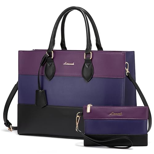 LOVEVOOK Laptop Tote Bag for Women, Work Totes Business Office Computer Briefcase with Clutch Purse - color: Purple-blue-black, size: 15.6 inch