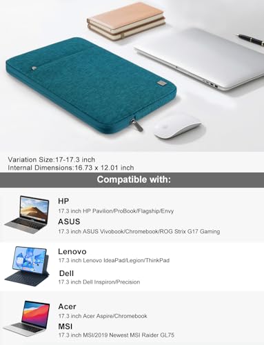 DOMISO 17 inch Laptop Sleeve Case Notebook Bag Protective Carrying Handbag for 17.3" Notebook/Dell Inspiron/MSI GS73VR Stealth Pro/IdeaPad 300 320 321/HP Envy/LG Gram 17"/ASUS ROG Strix GL702VS, Teal - color: Teal, size: 17 inch