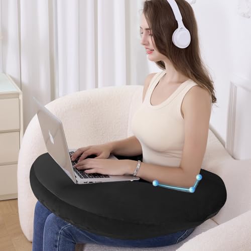 Reading Pillow for Gaming, Lap Desk Pillow Crochet Pillow Ergonomic Arm Support for Sitting in Bed or Couch, Pain Relief and Fatigue for Gaming, Reading, Crocheting, Playing & Working - color: Black