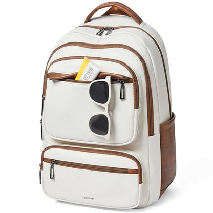 Backpack For Women Men Vegan Leather Backpack Purse Shoulder Bookbag 16 15.6 15 Inch Laptop Bag Handbags For Travel Work College Large Beige - color: Beige