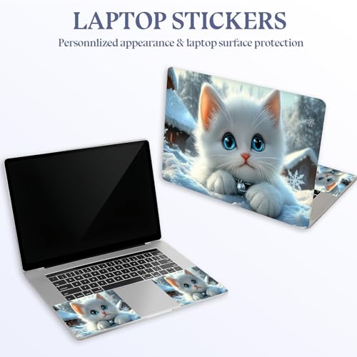 Universal Laptop Skin Sticker Decal,15.6 Inch Laptop Vinyl Cover for 13" 14" 15.6" Laptop,Scratch-Resistant Waterproof Protector Wrap,Reusable with Wrist Pads,Snowy Blue Eye Cat - color: Snowy Blue Eye Cat
