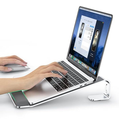 LOXP Laptop Stand for Desk, Aluminum Laptop Riser Holder with Wrist Support | Removable Notebook Stand Ventilated Cooling Computer Riser Ergonomic Lectern Mount Compatible with 10-17” Laptops - color: Silver