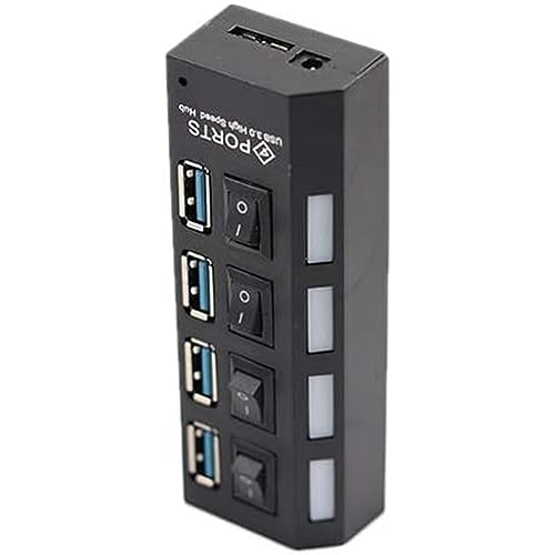 4-Port USB 3.0 Hub, Data USB Hub, 22 inch Extended Cable for MacBook, Mac Pro, Mac mini, iMac, Surface Pro, XPS, PC, Flash Drive, Mobile HDD with Individual LED Power Switches Black