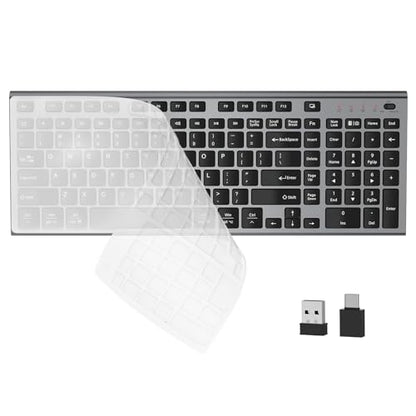 FENIFOX Wireless Silent Keyboard, Ultra Quiet USB C Low Profile Compact Full Size with Number Pad Flat Slim Thin Soft Touch for Mac Computer MacBook iMac PC Laptop Desktop Office (Black and Grey) - color: Black and Grey