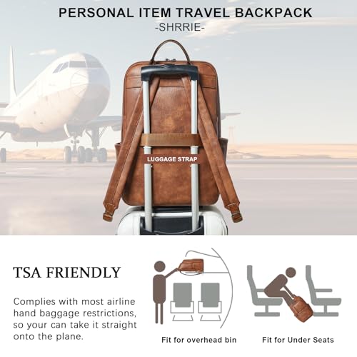 17 inch Leather Laptop Backpack for Women, Large Travel Backpack with 6 Compartments, Vegan Leather Computer backpack purse for Work Casual Daypack College - color: Brown