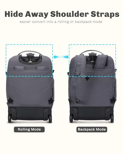 2 in 1 Travel Backpack Set Rolling Backpack with Wheels Carry on Luggage 43L with Personal Item Bag for Men Women 17 inches Laptop Backpack Dark Grey - color: Dark Grey