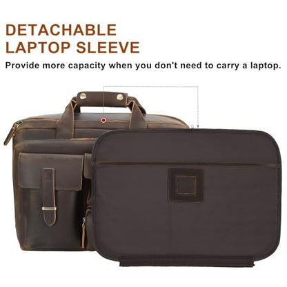 TIDING Leather Briefcase for Men 17.3" Laptop Business Travel Messenger Bag | Large Opening Main Compartment, Detachable Laptop Sleeve, Multi Pockets, Luggage Strap, Anti-theft Pocket - color: Dark Brown