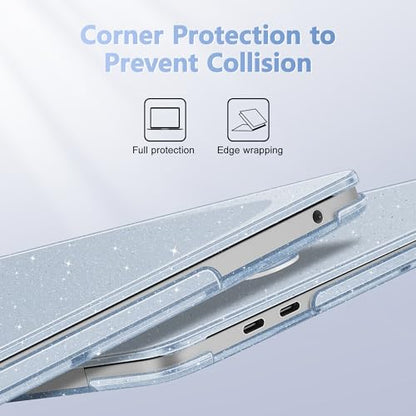 May Chen Compatible with MacBook Pro 13 inch Case 2022 2021 2020 Release Model A2338 M2 M1 A2251 A2289, Hard Shell Case with Keyboard Cover for MacBook Pro 13 Touch Bar Fits Touch ID, Blue Glitter - color: Blue Glitter
