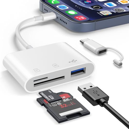 SD Card Reader for iPhone | 3 Slots, Dual Connectors, Card Adapter - size: 3-slots