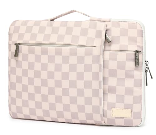 360 Degree Protective Laptop Sleeve with Multi-Pockets (Lavender Grey Checkered, 12.5 inch-13.5 inch) - color: Lavender Grey Checkered, size: 12.5 inch-13.5 inch