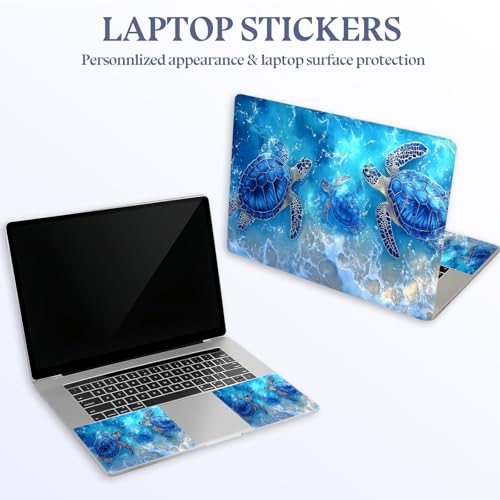 Universal Laptop Skin Sticker Decal,15.6 Inch Laptop Vinyl Cover for 13" 14" 15.6" Laptop,Scratch-Resistant Waterproof Protector Wrap,Reusable with Wrist Pads,Blue Ocean Turtles - color: Blue Ocean Turtles