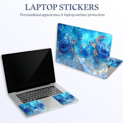 Universal Laptop Skin Sticker Decal,15.6 Inch Laptop Vinyl Cover for 13" 14" 15.6" Laptop,Scratch-Resistant Waterproof Protector Wrap,Reusable with Wrist Pads,Blue Ocean Turtles - color: Blue Ocean Turtles