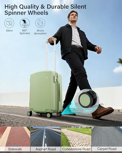 Hanke 20 Inch Expandable Carry On Luggage, Hard Shell with Side Hook | PC Hard Shell, Overhead Bin, Expandable Up to 15%, 8 Spinner Wheels, TSA Lock, Lightweight, Weekend Getaway - color: Bamboo Green, size: 20 Inch EXT