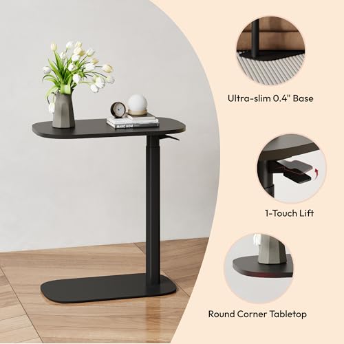 SANODESK 24''Pneumatic Adjustable Overbed Bedside Table with Hidden Casters | Medical Mobile Side End Table Laptop Computer Standing Desk Cart with Tray, Hospital and Home Use(23.6" W x 13.8" D,Black) - color: Black, size: Xsmall