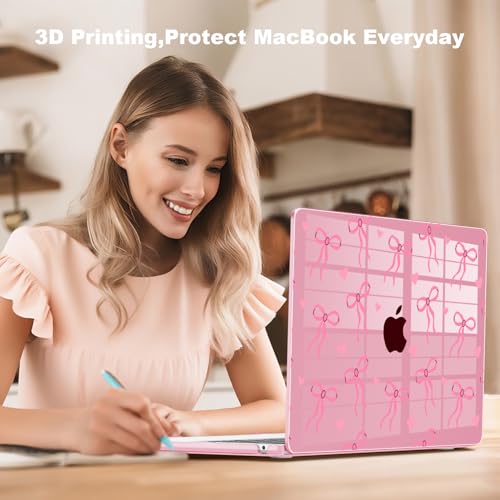 Teryeefi Case for M4 MacBook Air 13.6 inch 2025 2024 2022 Fit Model A3240/A3113/A2681, Laptop Hard Shell with Keyboard Cover Trackpad Film for MacBook Air 13 inch M4 M3 M2, Pink Bows W126 - color: Pink Bows W126