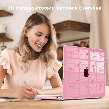 Teryeefi Case for M4 MacBook Air 13.6 inch 2025 2024 2022 Fit Model A3240/A3113/A2681, Laptop Hard Shell with Keyboard Cover Trackpad Film for MacBook Air 13 inch M4 M3 M2, Pink Bows W126 - color: Pink Bows W126