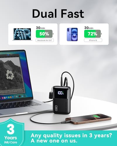 INIU 20000mAh 65W Power Bank + 45W Portable Charger with Built-in USB C Cable