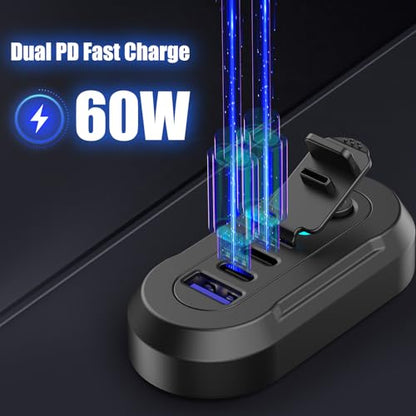 12V USB Outlet RV 3 Ports, Dual PD 30W and Quick Charge QC3.0 Car Socket Charger with Blue Indicator Light and Switch, Car USB Panel Wall Surface Mount Charging Accessories for Marine Bus Boat ATV