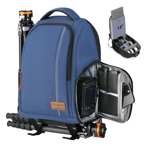 TARION Camera Backpack for Photographers Compact 15L, TB04 Blue | 15 Inch Laptop Compartment, Side Access Quick Draw, Anti-theft Hidden Pocket, Tripod Holder, Rain Cover, Travel-Friendly - color: Blue