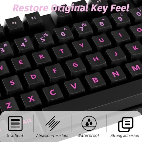 ProElife Gradient Keyboard Letter Stickers with Tweezer,Full-Key, Pink | English Transfer Printing Peel-Off Film, Leave English Letters on Keys, Keyboard Letters Replacement Stickers for Desktop - color: Pink