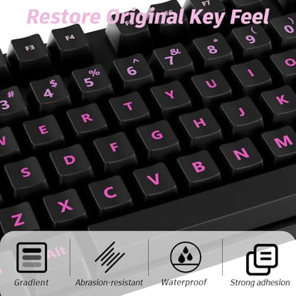 ProElife Gradient Keyboard Letter Stickers with Tweezer,Full-Key, Pink | English Transfer Printing Peel-Off Film, Leave English Letters on Keys, Keyboard Letters Replacement Stickers for Desktop - color: Pink